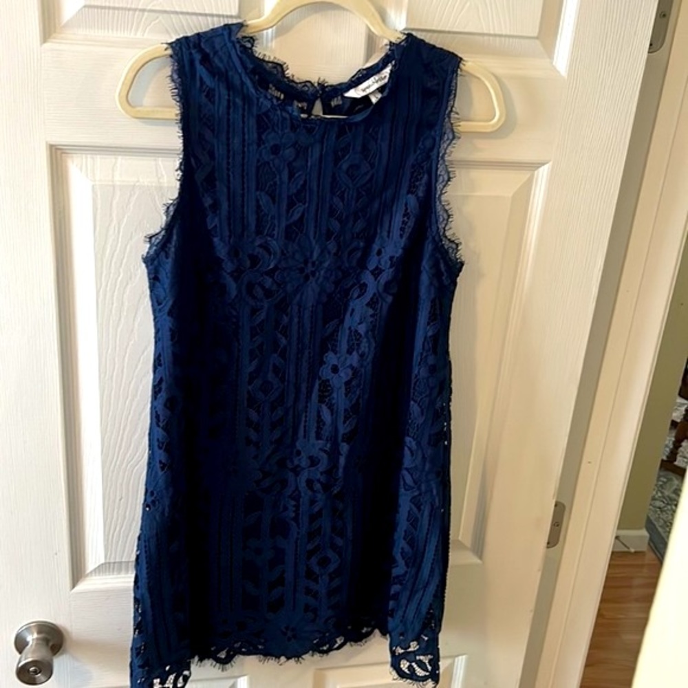 Navy Blue Speechless Lace Fringe Cocktail Dress